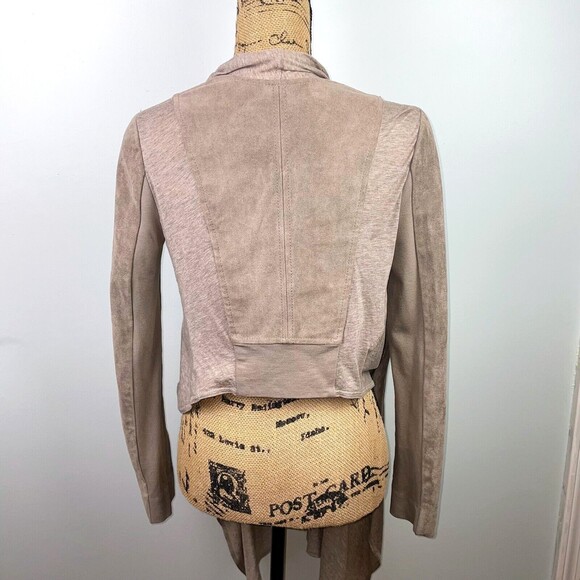 BCBGMaxAzria Waterfall Suede Open Front Drape Wrap Jacket  Heather Khaki Sz Xs - Picture 4 of 9